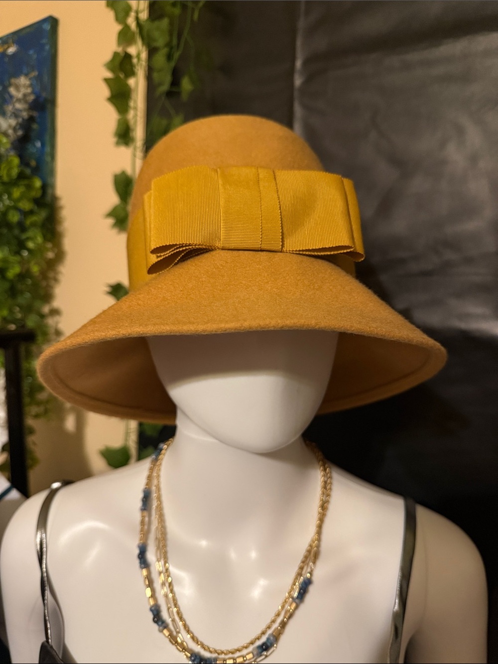 GLENOVER Mustard Bow Wool Cloche Hat - Women Accessories